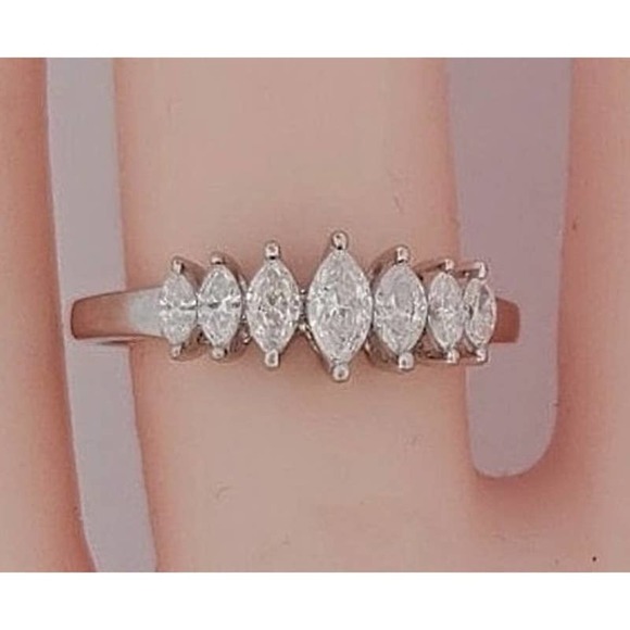 10K Diamond Marquise-Cut Anniversary Band REAL DIAMONDS size6,7,8 - Picture 7 of 12